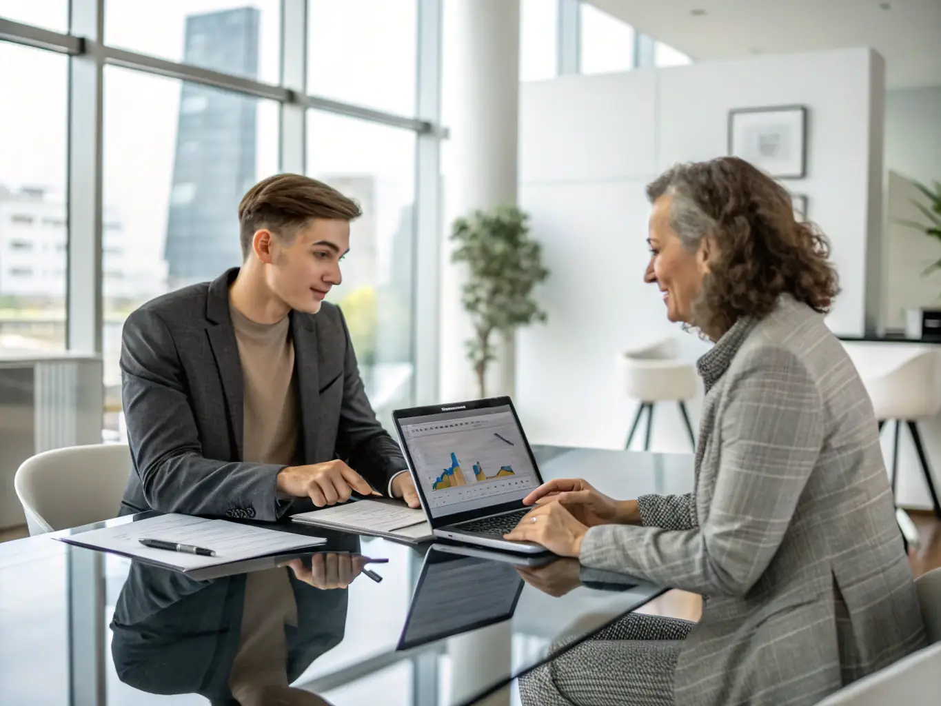 An image of a consultant presenting a marketing strategy to a client, emphasizing ET Promotions' commitment to providing expert advice and strategic planning.